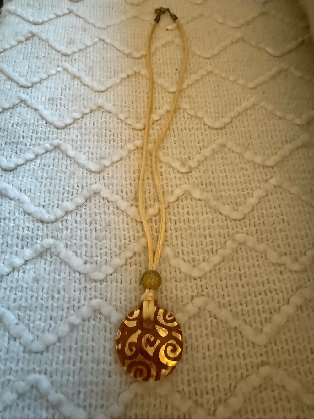Murano Glass Gold Swirl Pendant on Cream Cord